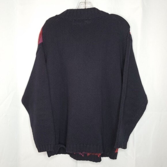 Le Moda 90s Embroidered Cotton Sweater L Navy Blue Green Leaves Acorns Autumn - Picture 5 of 5